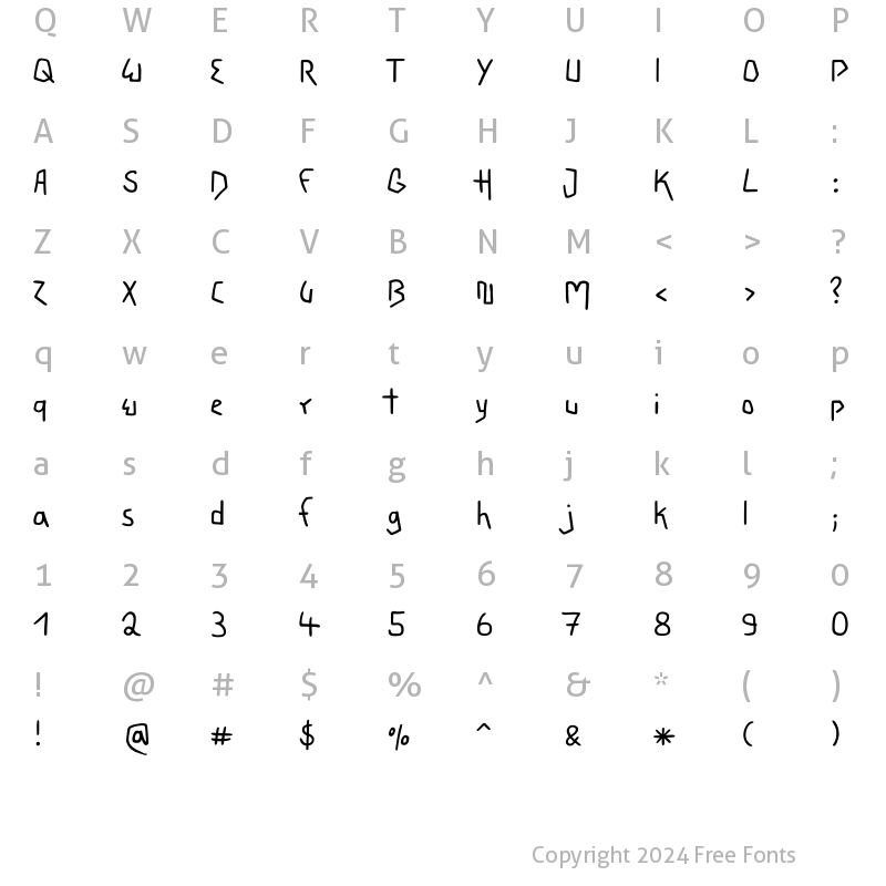 Character Map of PT Script (Unreg.) Earthquake Regular