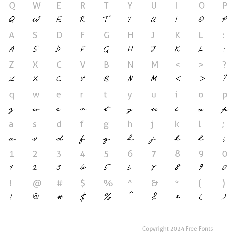 Character Map of PT Script (Unreg.) Ventus Regular