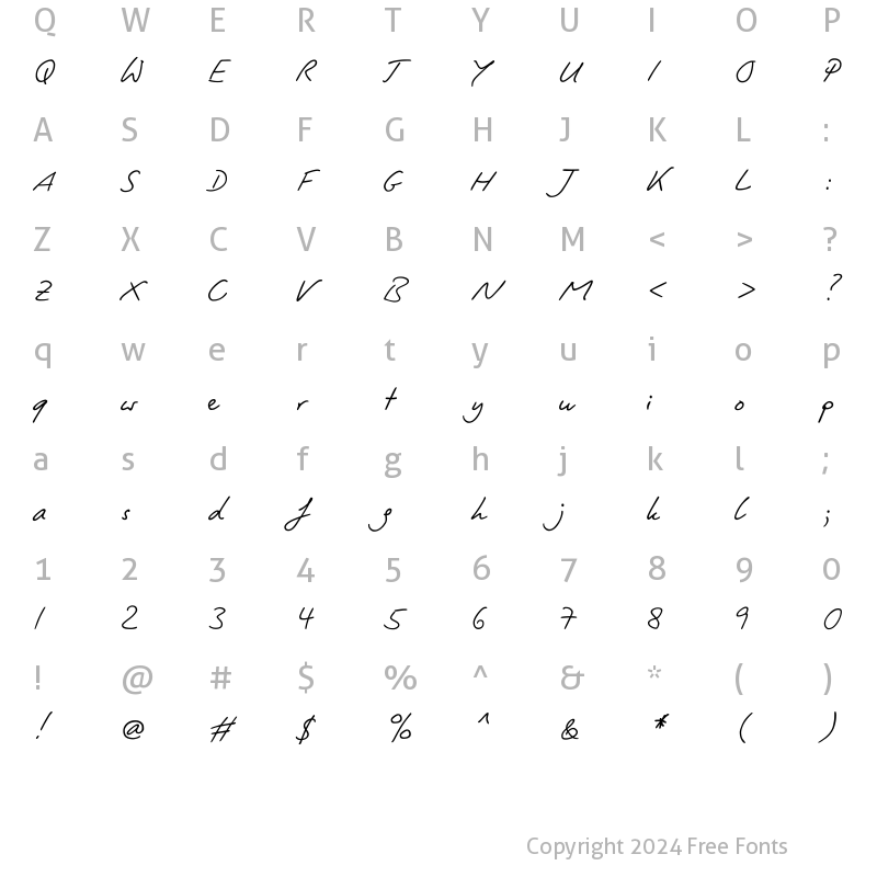 Character Map of PT Script (Unreg.) Zephyr Regular