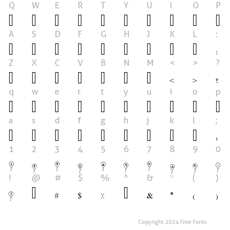 Character Map of PT Separated Baloon Regular