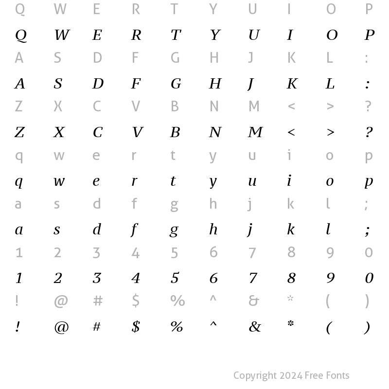 Character Map of PT Serif Caption Italic