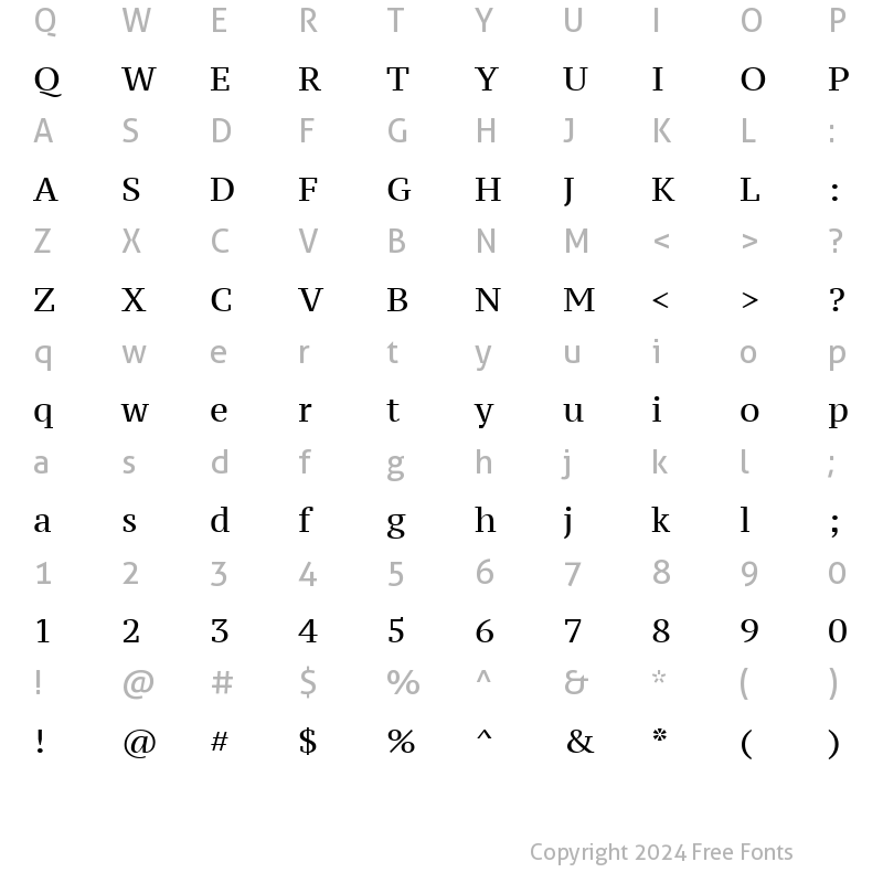 Character Map of PT Serif Caption Regular