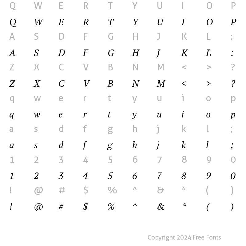 Character Map of PT Serif Italic