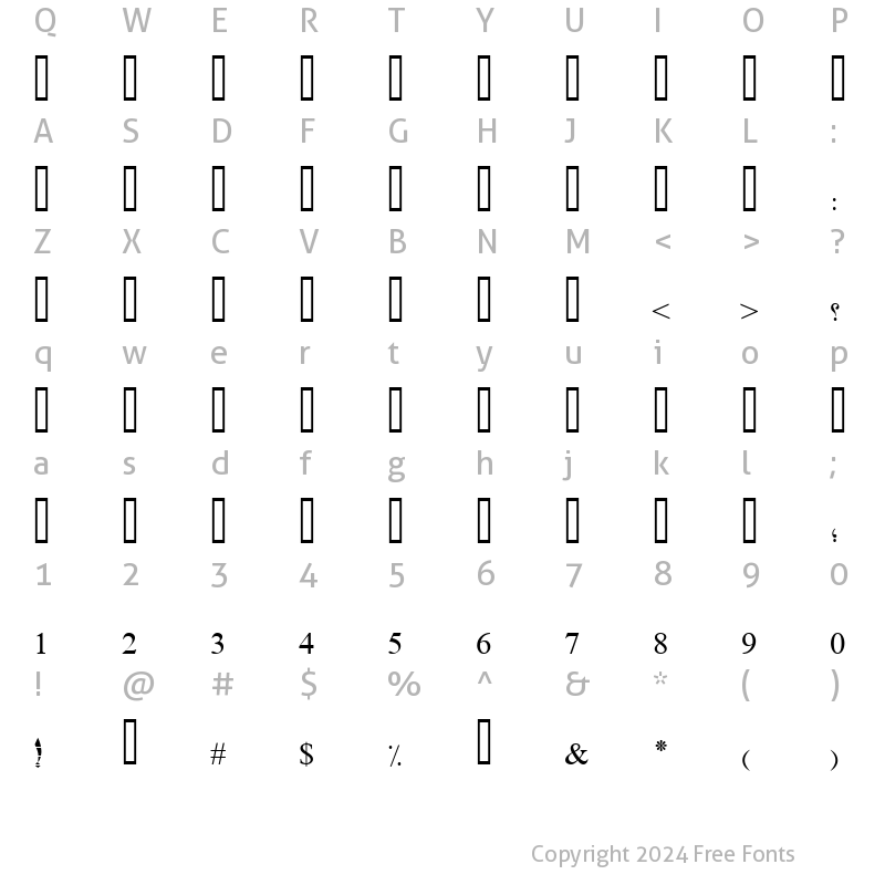 Character Map of PT Simple Bold Ruled Regular