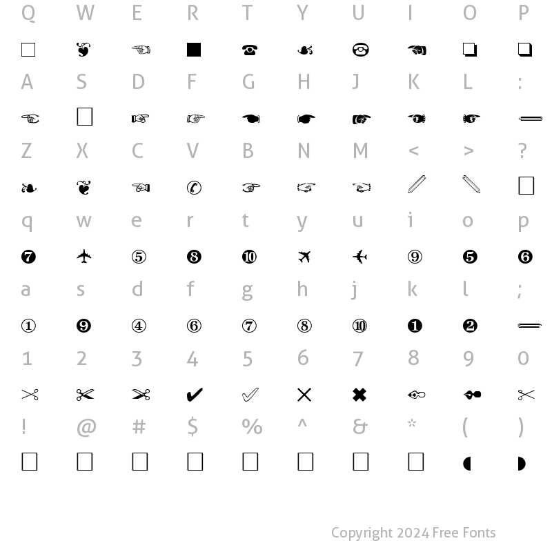 Character Map of PT Whatsits Normal