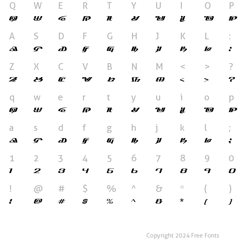 Character Map of PTAF Italic