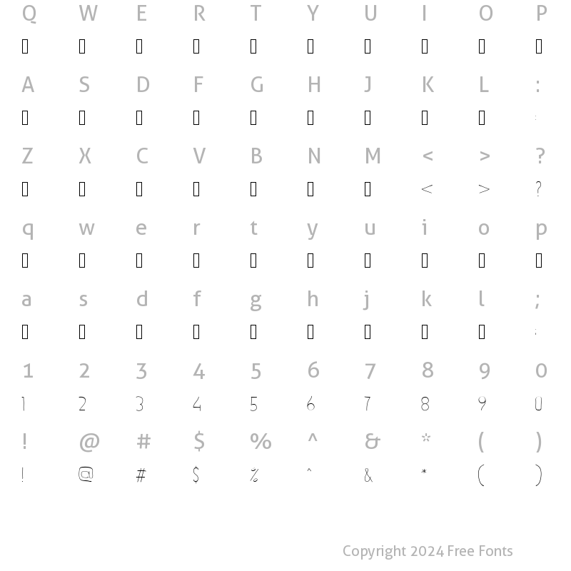 Character Map of PtilNarrow Regular