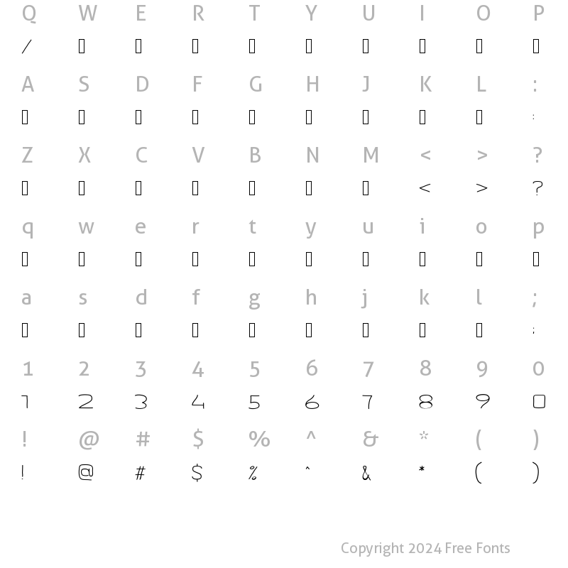 Character Map of PtilWide Bold