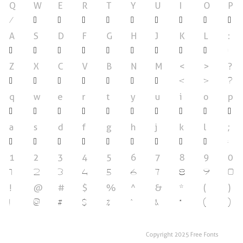 Character Map of PtilWide Regular