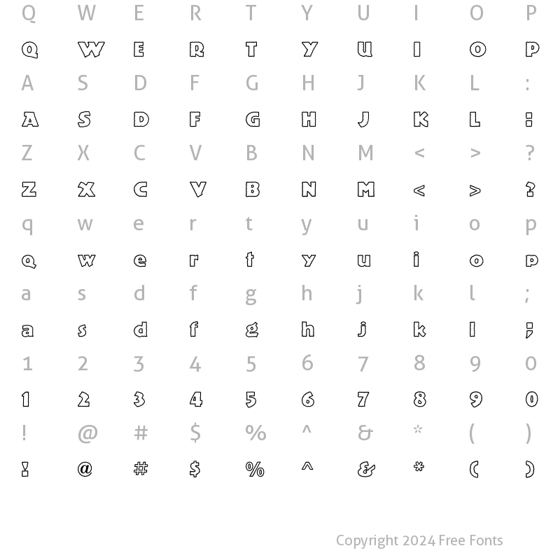 Character Map of Publicity Gothic ICG Out Regular