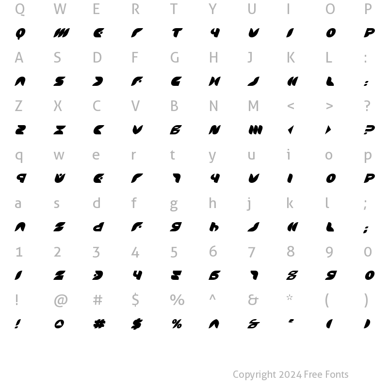 Character Map of Puff Angel Italic Italic