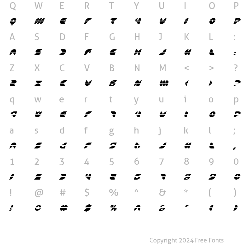 Character Map of Puff Angel Laser Italic Laser Italic