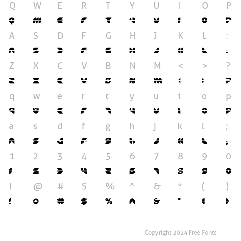 Character Map of Puff Angel Laser Laser