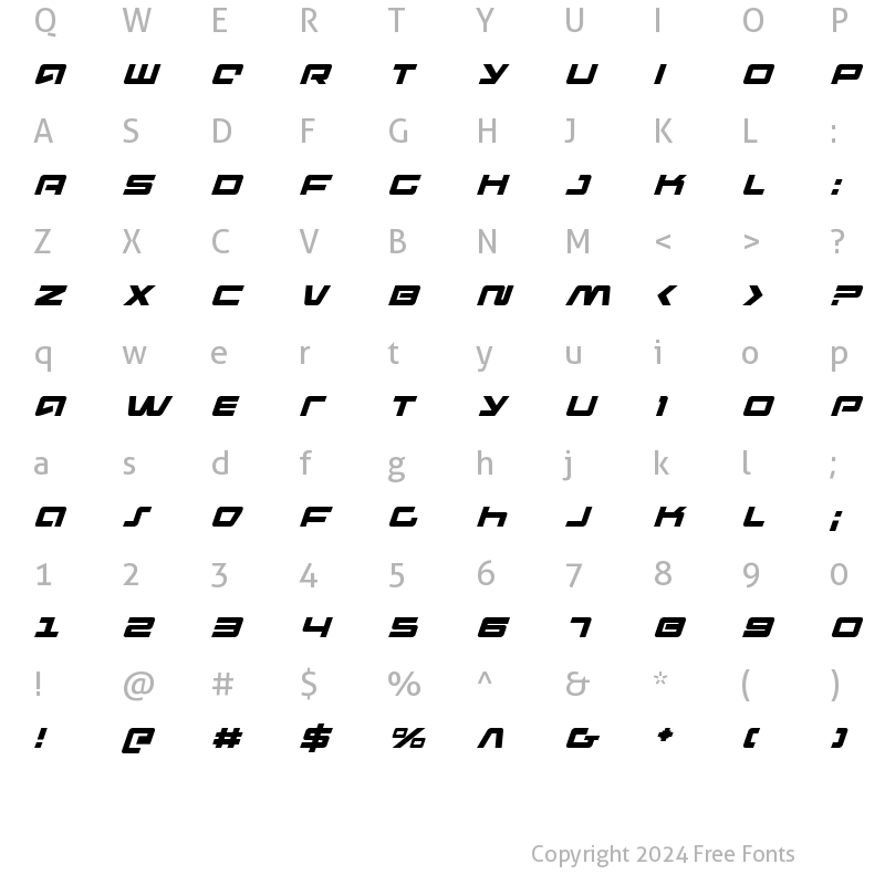 Character Map of Pulse Rifle Italic Italic