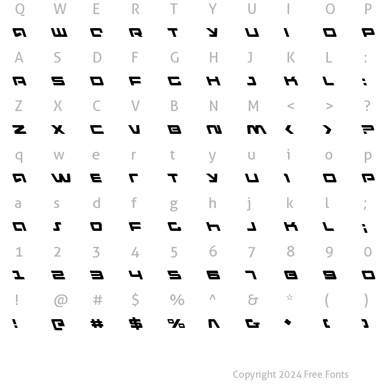 Character Map of Pulse Rifle Leftalic Italic