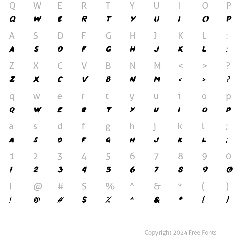 Character Map of Pumpkins Brush Slant Italic