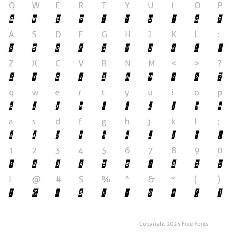 Character Map of PunchLabelCondensed Italic