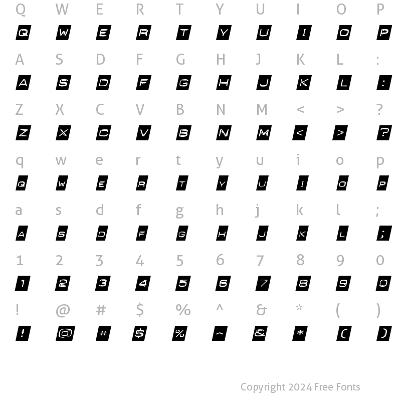 Character Map of PunchLabelExtended Italic