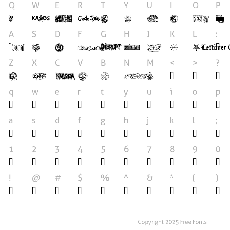 Character Map of punk rawk dingbatz