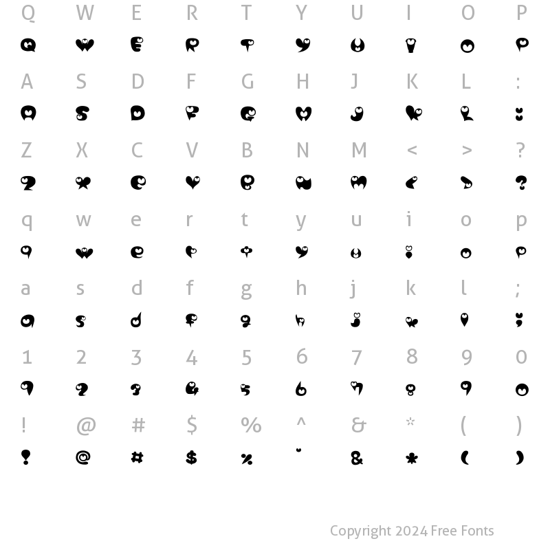 Character Map of purimonyorori2 Regular