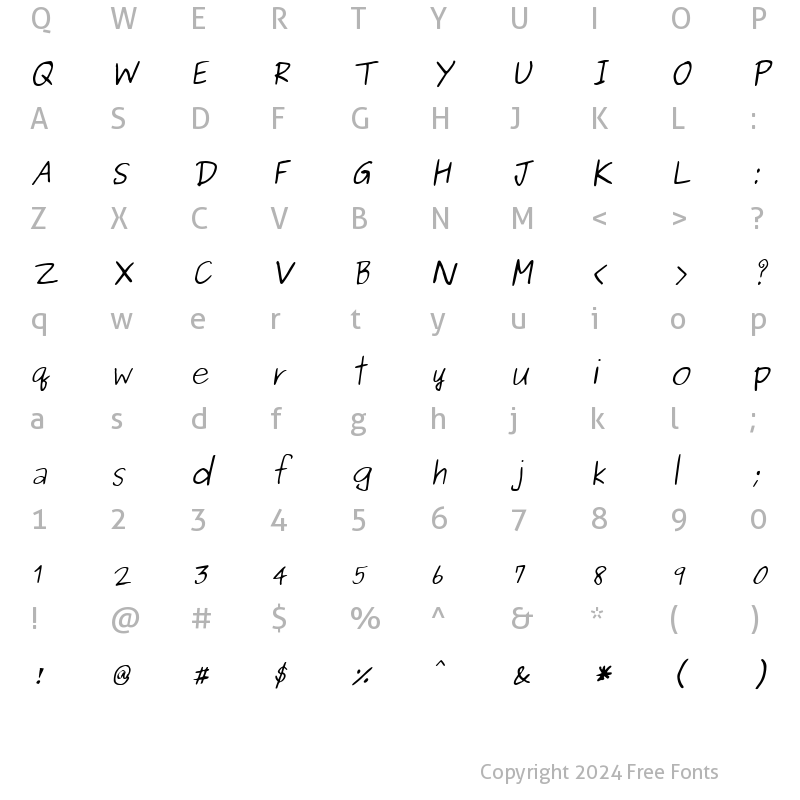 Character Map of Purisa Oblique