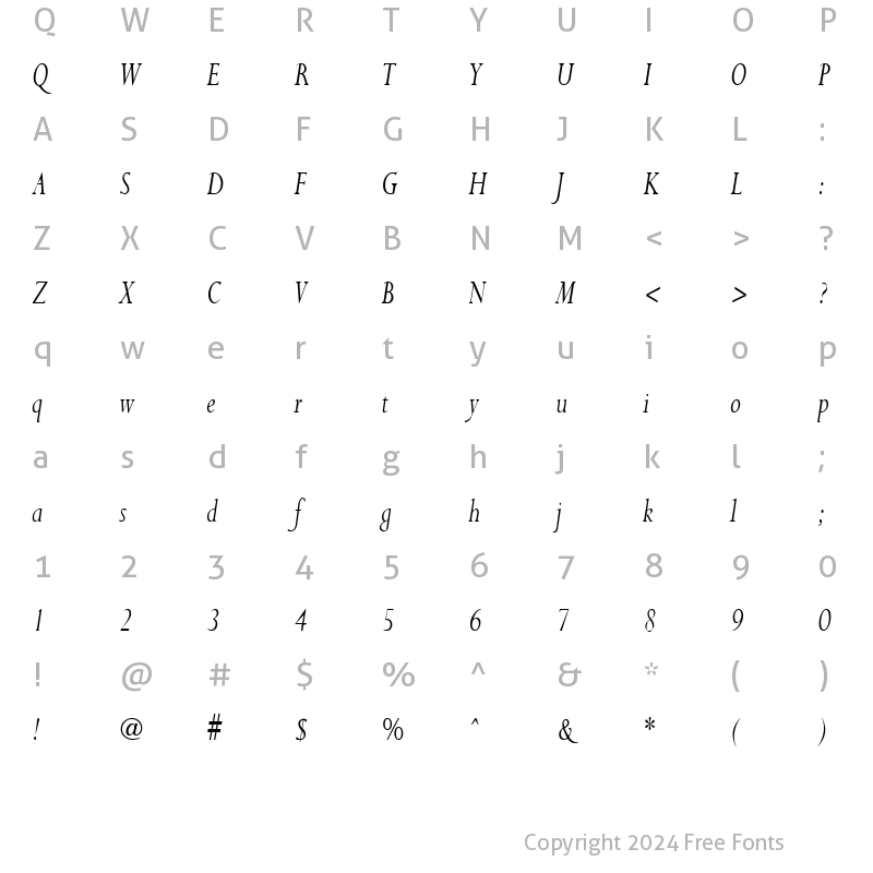 Character Map of PurloinCondensed Italic