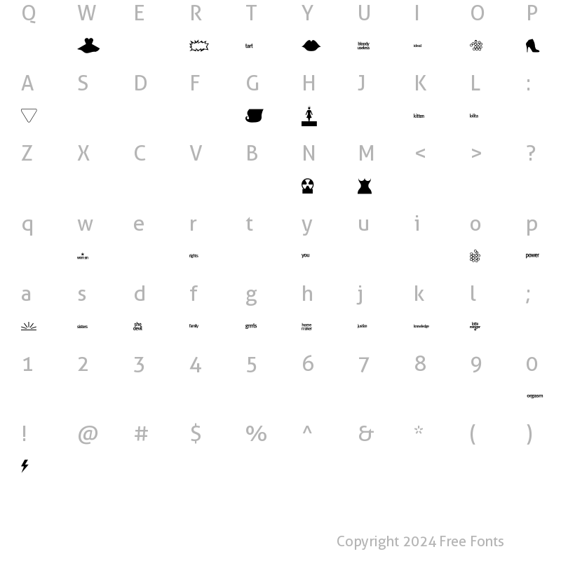 Character Map of PussyGalore Regular