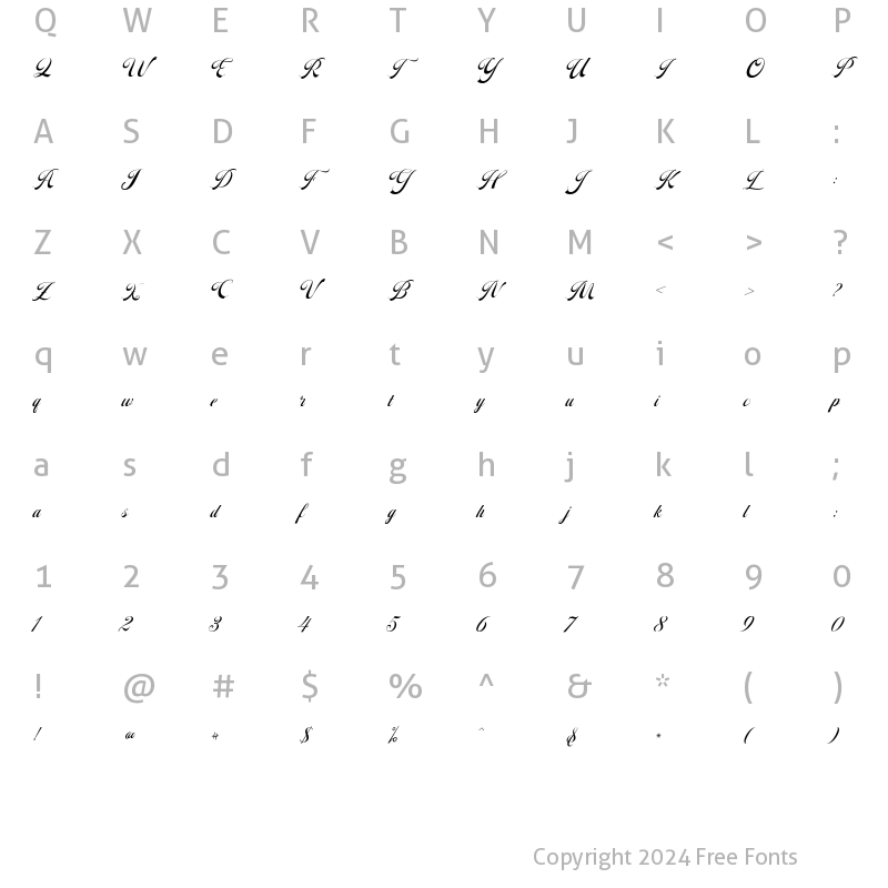 Character Map of Putteri Script Italic Regular