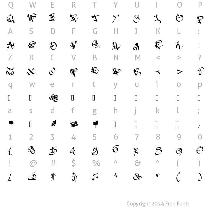 Character Map of PWGraffiti Medium