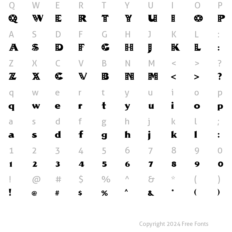 Character Map of PZ.Star Regular