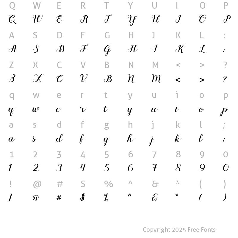 Character Map of Qailitha Script Regular