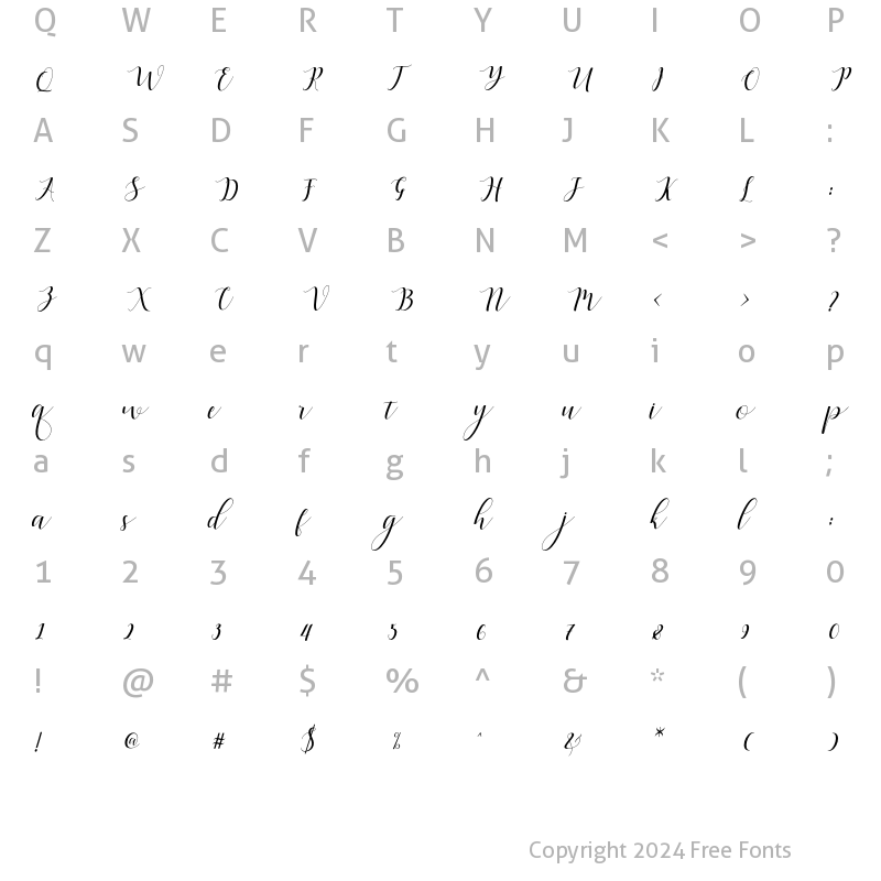 Character Map of Qatielia Script Italic