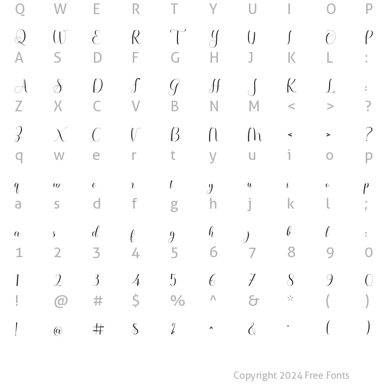 Character Map of Qelly Violentia Regular