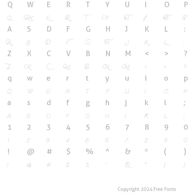 Character Map of Qene-G Outline Italic
