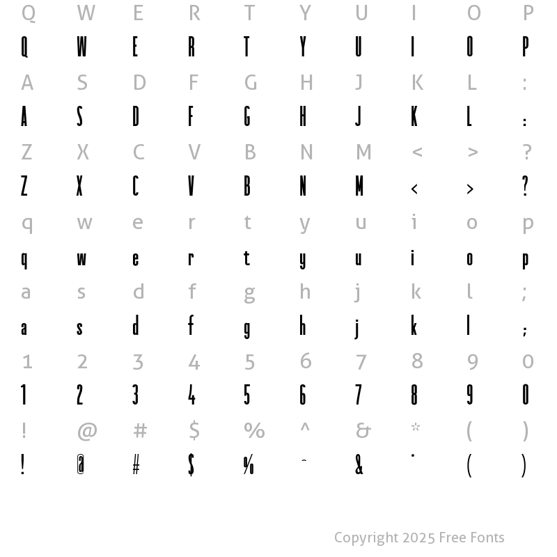 Character Map of Qimyda REGULAR