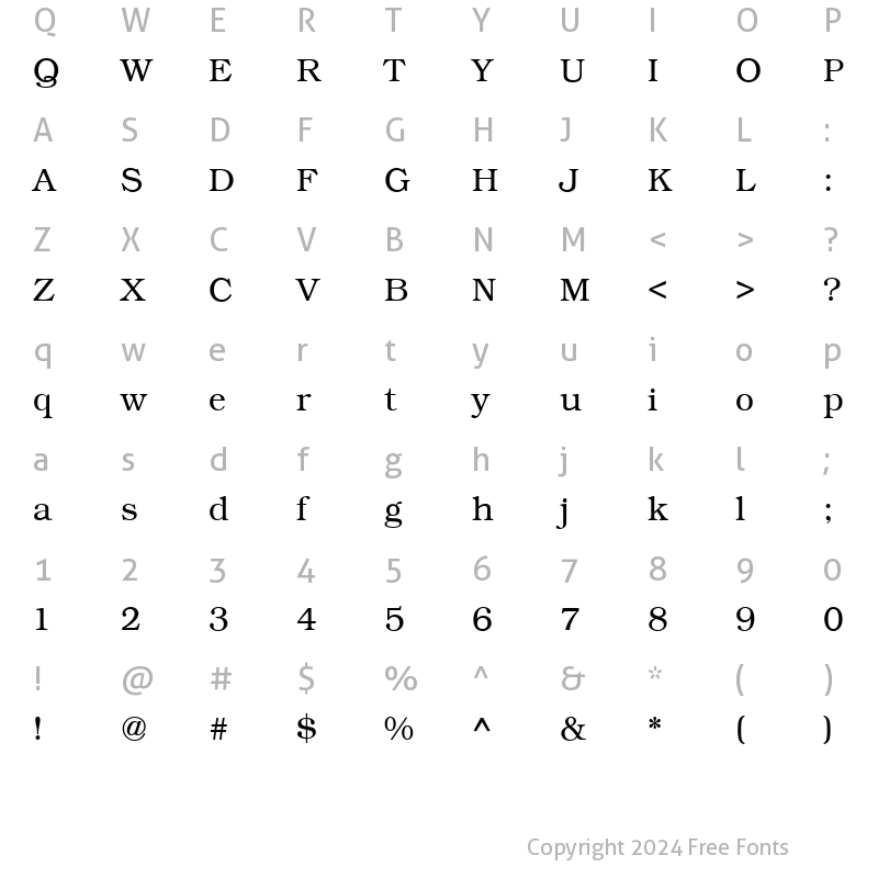 Character Map of QTBookmann Regular