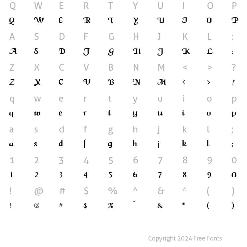 Character Map of QTCaligulatype Regular