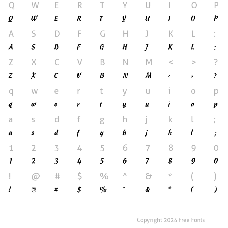 Character Map of QTCascadetype Regular