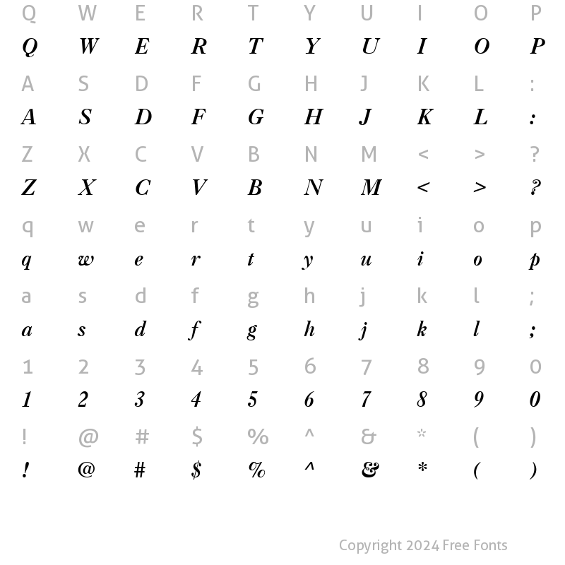 Character Map of QTCaslan Bold Italic