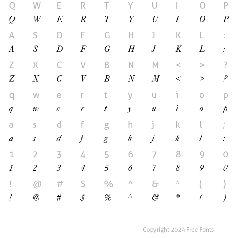 Character Map of QTCaslan Italic