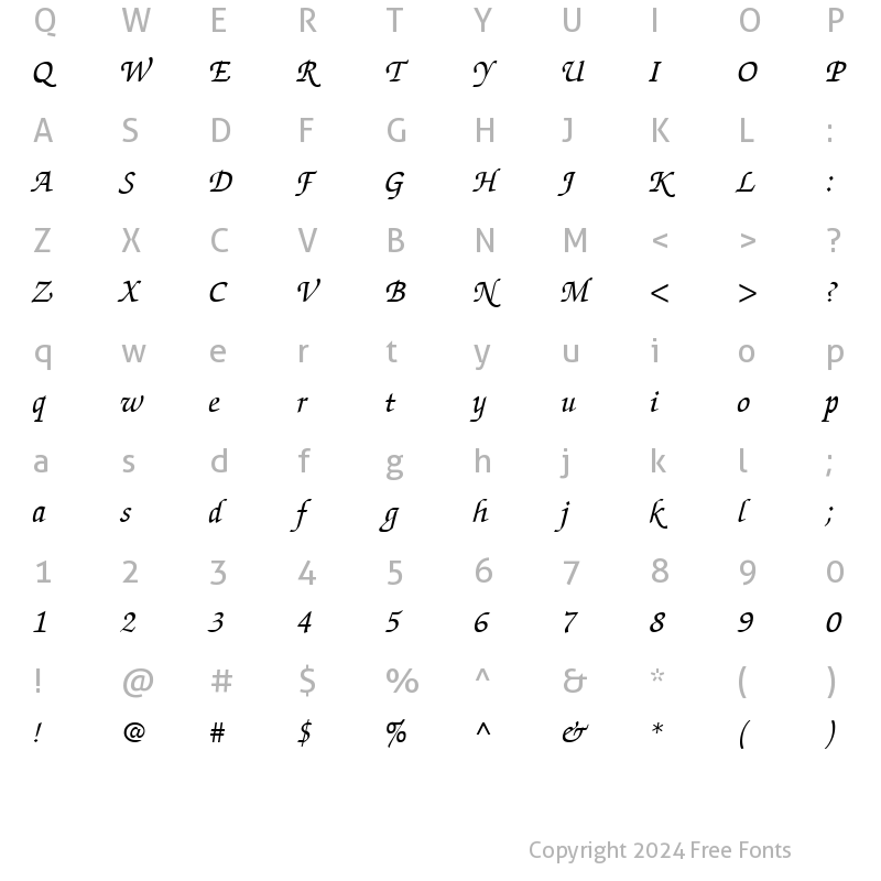 Character Map of QTChanceryType Italic