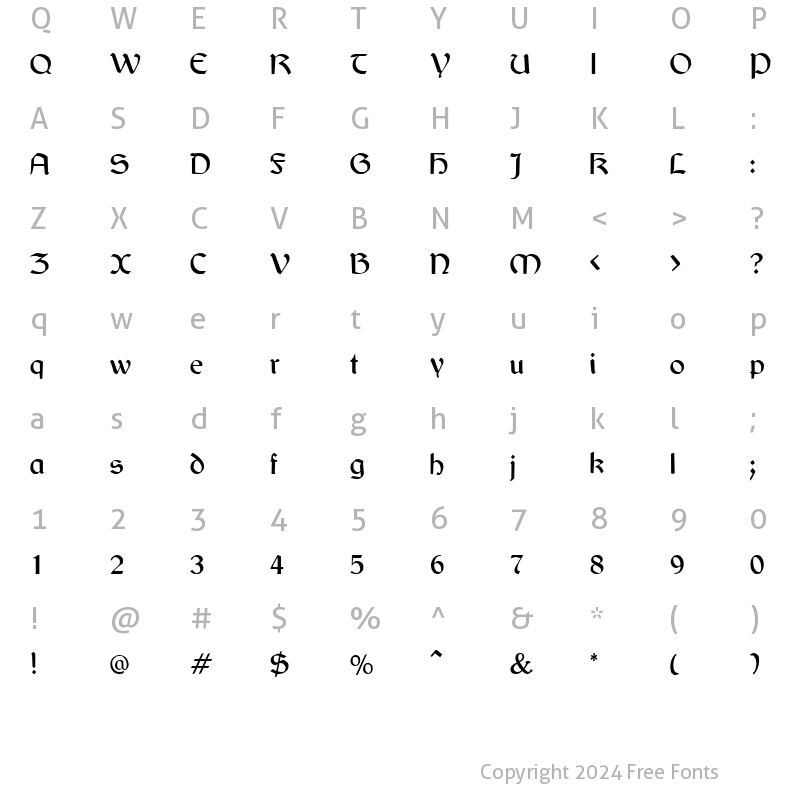 Character Map of QTDublinIrish Regular