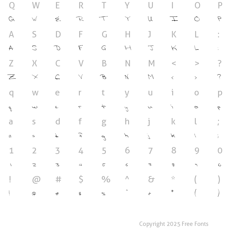 Character Map of QTHandwriting Regular