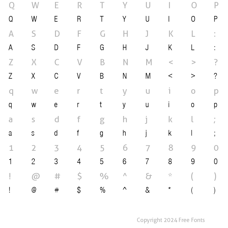 Character Map of QTHelvetCnd-Light Regular