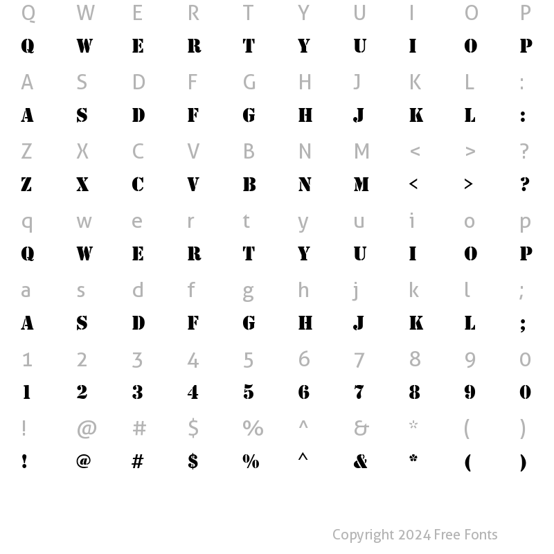 Character Map of QTMilitary Regular