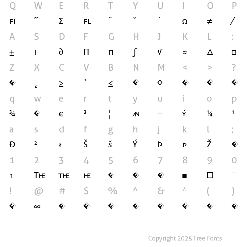 Character Map of QuadraatSans-CapsExpert Regular