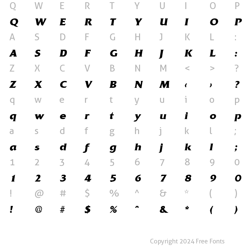 Character Map of Quadrat-Serial-ExtraBold RegularItalic