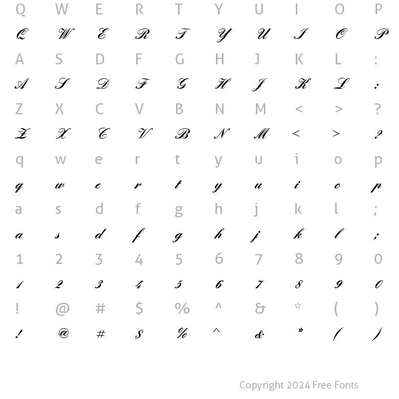 Character Map of QuadrilleScriptSSK Bold