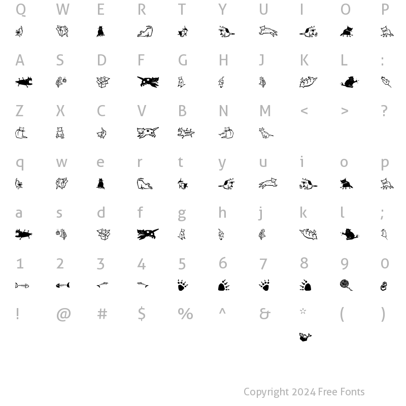 Character Map of QuadruPetsEF Cats Regular