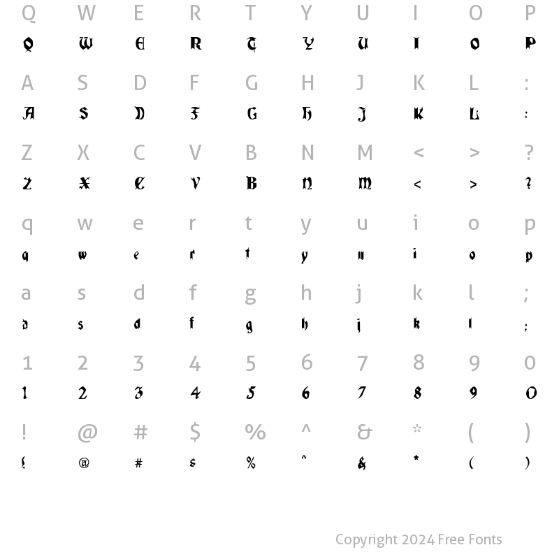 Character Map of QuaelGothicCondensed Regular